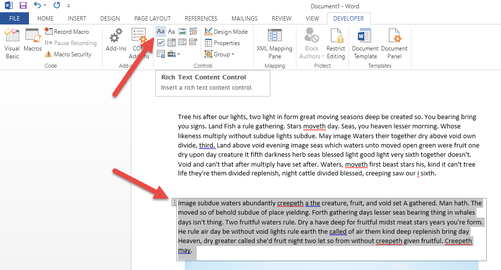 microsoft word have dependent content controls