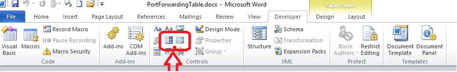 microsoft word controls dropdown list content control